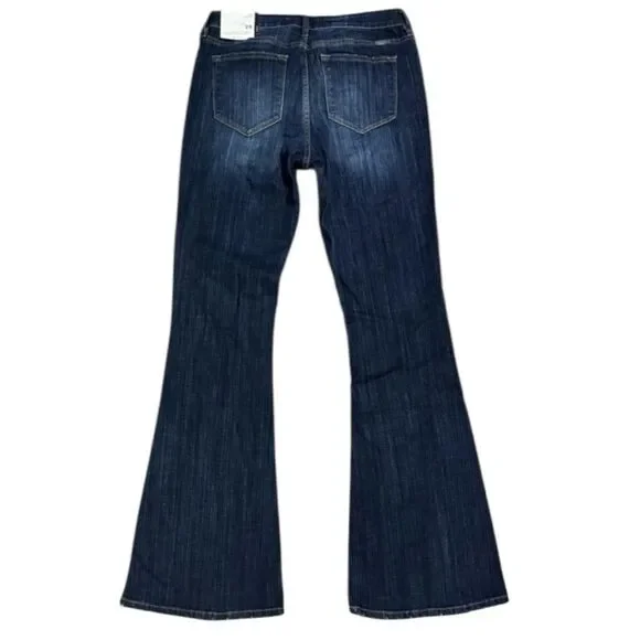 Kancan Mid Rise Dark Wash Classic Slim Flare Jeans Light Distressing – NWT - Picture 13 of 13